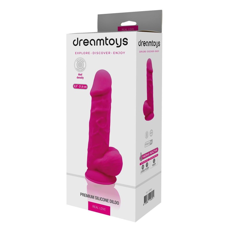 REAL LOVE DILDO WITH BALLS 8.5INCH FUCHSIA